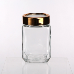 Altom Design kvadratna staklena posuda sa zlatnim poklopcem 700ml 0203018307