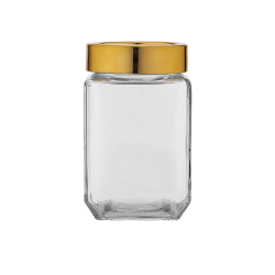 Altom Design kvadratna staklena posuda sa zlatnim poklopcem 700ml 0203018307
