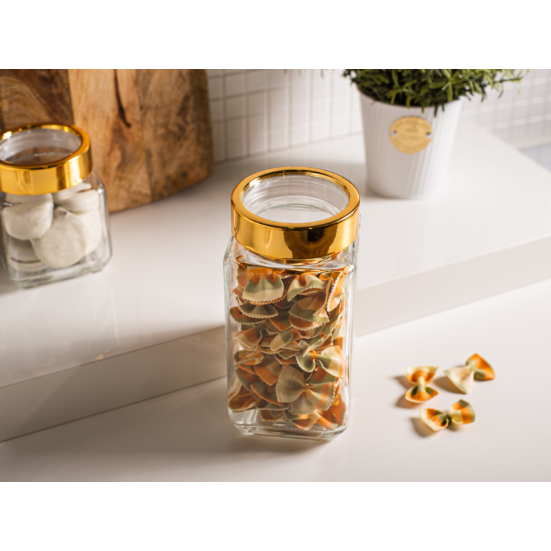 Altom Design kvadratna staklena posuda sa zlatnim poklopcem 700ml 0203018307