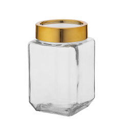 Altom Design kvadratna staklena posuda sa zlatnim poklopcem 700ml 0203018307