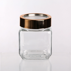Altom Design kvadratna staklena posuda sa zlatnim poklopcem 500ml 0203018308