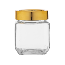 Altom Design kvadratna staklena posuda sa zlatnim poklopcem 500ml 0203018308