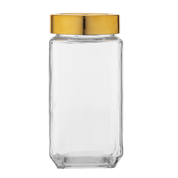 Altom Design kvadratna staklena posuda sa zlatnim poklopcem 1000ml 0203018306