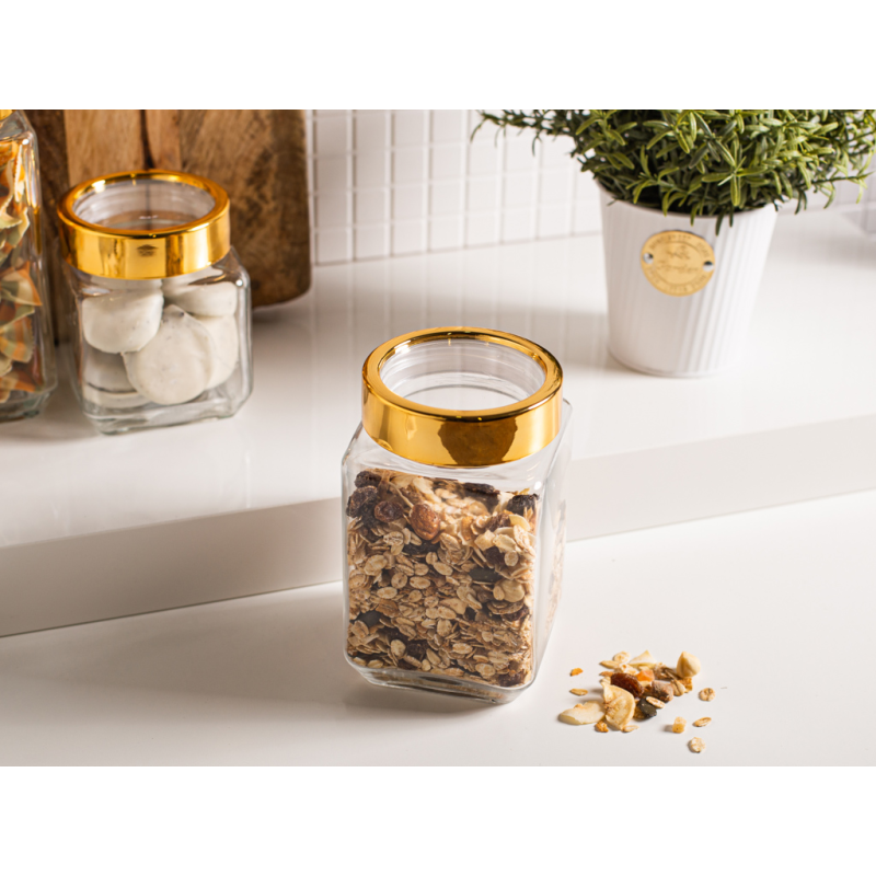 Altom Design kvadratna staklena posuda sa zlatnim poklopcem 1000ml 0203018306