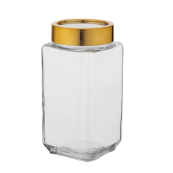 Altom Design kvadratna staklena posuda sa zlatnim poklopcem 1000ml 0203018306