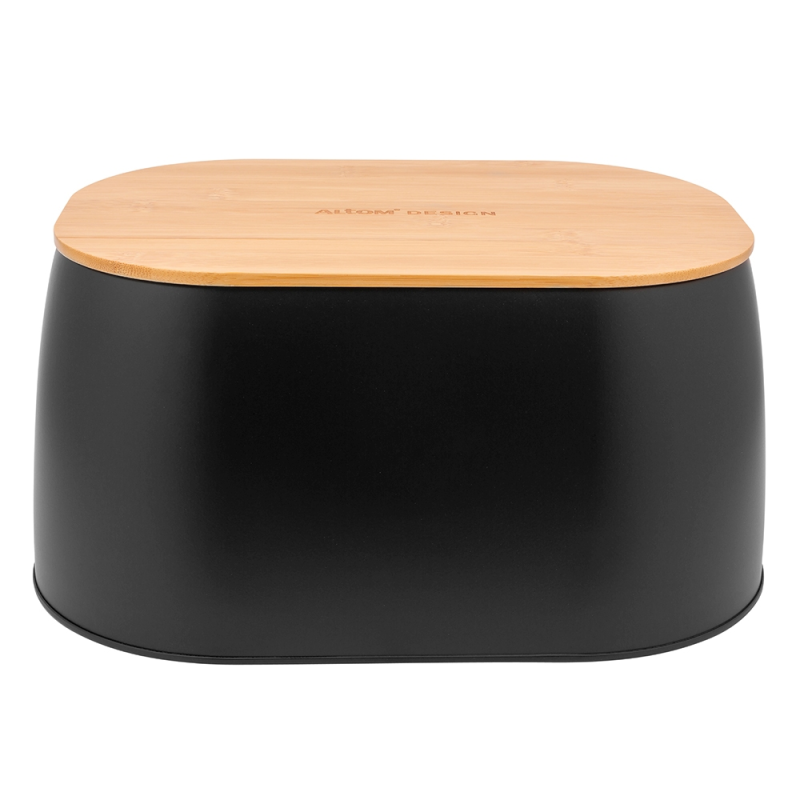 Altom Design crna metalna kutija za kruh s bambusovim poklopcem 0204018489