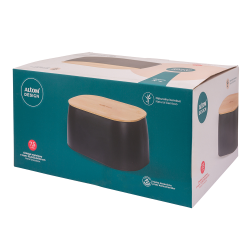 Altom Design crna metalna kutija za kruh s bambusovim poklopcem 0204018489